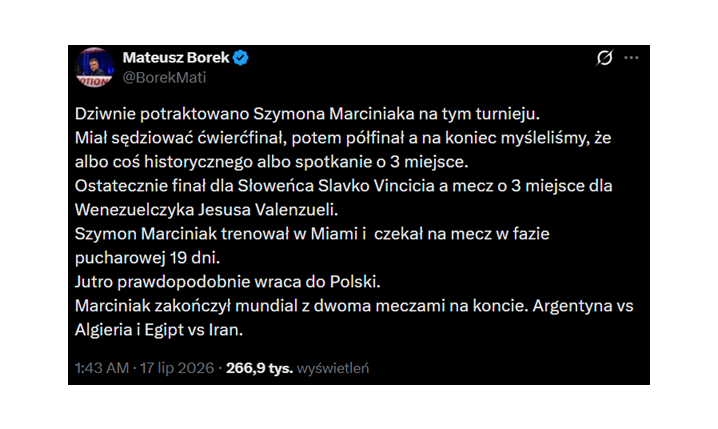 Tak Mateusz Borek SKOMENTOWAŁ POTRAKTOWANIE Szymona Marciniaka przez FIFA!